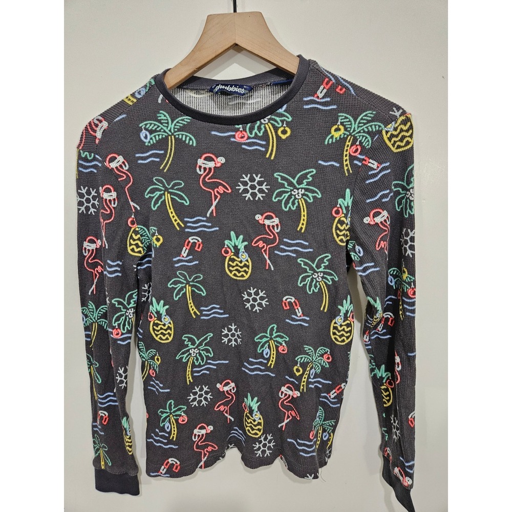 Chubbies Mens Small Christmas Flamingo Thermal Shirt Waffle Knit Tropical Holida